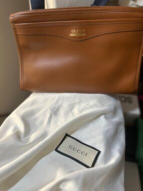 Gucci Cognac Leather Clucth with Gold Hardware